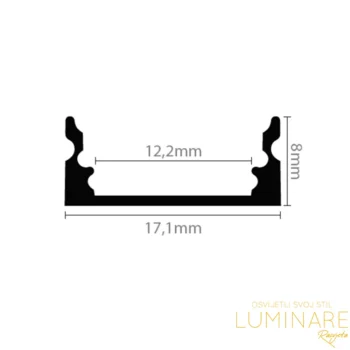 Alternative view of ALU. PROFIL ZA LED TRAKU NADGRADNI CRNI 2m 17.1x8mm