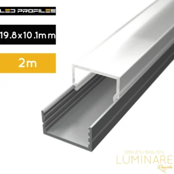 ALU. PROFIL ZA LED TRAKU NADGRADNI KVADRATNI DIFUZOR 2m 19.8x10.1mm