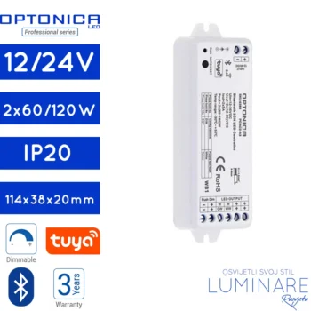 LED 2 ZONSKI BLUETOOTH KONTROLER 12/24/36V(2x60/120/180W) IP20 Professional