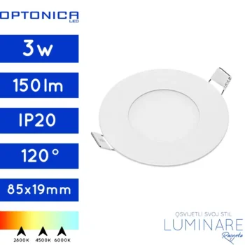 ugradneni led panel okrugli 3w-150lumena-bijeli-luminare rasvjeta