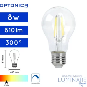 led dimabilna filament zarulja e27 8w 2700k a60-1323-luminare