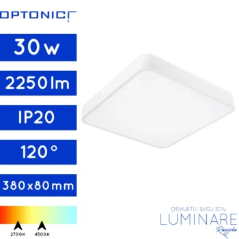 LED PLAFONJERA 30W KVADRATNA BIJELA 380x380x80mm