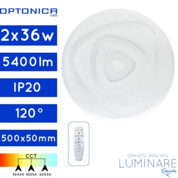 LED PLAFONJERA CCT 2x36W OKRUGLA BIJELA SA DALJINSKIM 500x50mm