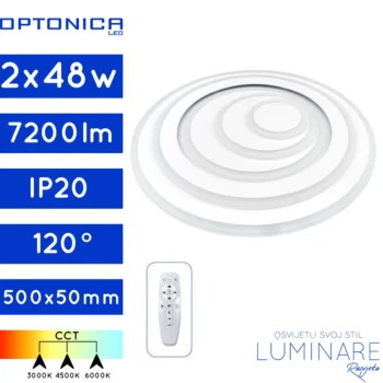 LED PLAFONJERA CCT 2x48W OKRUGLA BIJELA SA DALJINSKIM 500x50mm