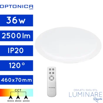 LED PLAFONJERA CCT 36W OKRUGLA BIJELA SA DALJINSKIM 460x70mm