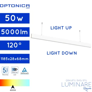 LINEARNA LED SVJETILJKA 50W BIJELA SVJETLO GORE I DOLJE
