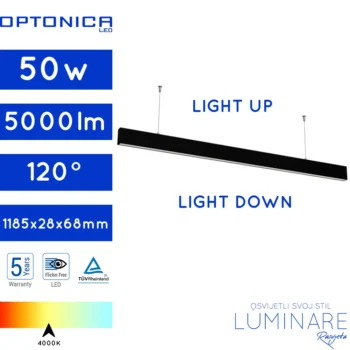 LINEARNA LED SVJETILJKA 50W CRNA SVJETLO GORE I DOLJE