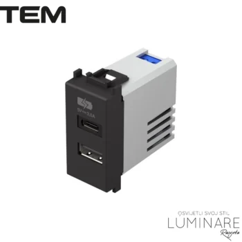 MODUL UTIČNICA USB C+USB A 5V 3.0A CRNA MAT