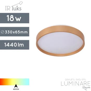 okrugla-zlatna-led plafonjera-18w-4000k-luminare rasvjeta