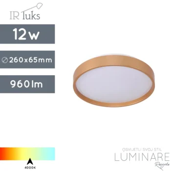 okrugla-zlatna-led plafonjera-12w-4000k-luminare rasvjeta