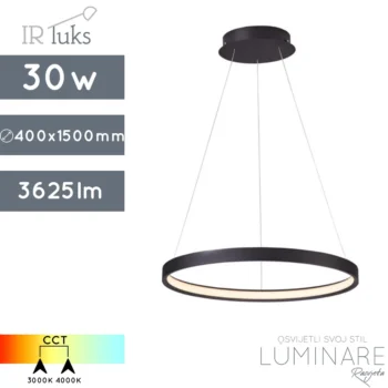 led visilica interno-okrugla visilica-ir luks-30w-cct-crna-luminare rasvjeta