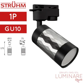 REFLEKTOR ZA MONOFAZNU ŠINU PIANO GU10 CRNO SREBRNI
