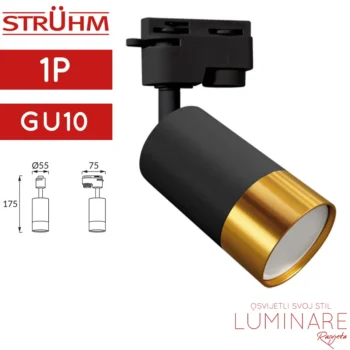 REFLEKTOR ZA MONOFAZNU ŠINU PUZON GU10 CRNO ZLATNI