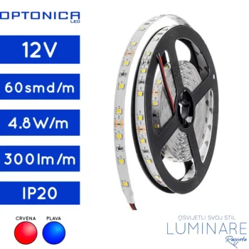 led traka 2835-4.8w-60led-ip20-crvena-plava-8milimetara-300lumena-luminare rasvjeta