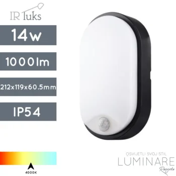 VANJSKA LED ZIDNA SVJETILJKA SA SENZOROM MT1S14DA1 14W 4000K IP54 CRNA