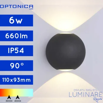 VANJSKA LED ZIDNA SVJETILJKA 6W IP54 OKRUGLA CRNA