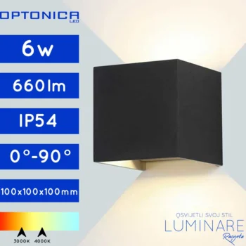 VANJSKA LED ZIDNA SVJETILJKA 6W IP54 PODESIVA KVADRATNA CRNA