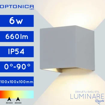 VANJSKA LED ZIDNA SVJETILJKA 6W IP54 PODESIVA KVADRATNA SIVA