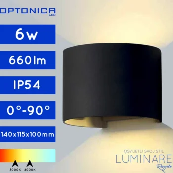VANJSKA LED ZIDNA SVJETILJKA 6W IP54 PODESIVA CRNA
