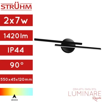 KUPAONSKA SVJETILJKA GRACJA 2x7W 4000K 55cm IP44 CRNA