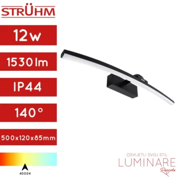 kupaonska svjetiljka-crna-zakrivljena-12w-50cm-luminare rasvjeta