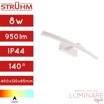 kupaonska svjetiljka-bijela-zakrivljena-8w-40cm-luminare rasvjeta