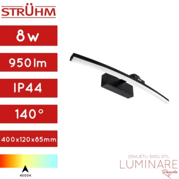 kupaonska svjetiljka-crna-zakrivljena-8w-40cm-luminare rasvjeta