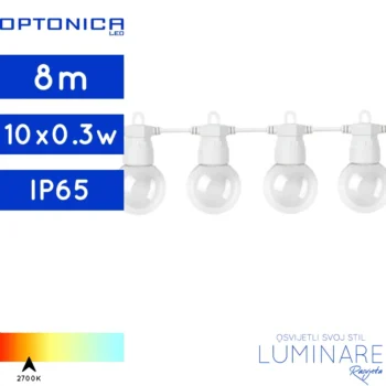 VANJSKI RASVJETNI LANAC SA INTEGRIRANIM ŽARULJAMA 10x0.3w 8m BIJELI