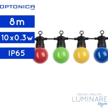 VANJSKI RASVJETNI LANAC SA INTEGRIRANIM RAZNOBOJNIM ŽARULJAMA 10x0.3w 8m CRNI