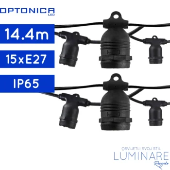 rasvjetni lanac dužine 14.4 metra sa fiksnim grlima-crne boje-luminare rasvjeta