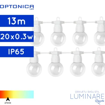 VANJSKI RASVJETNI LANAC SA INTEGRIRANIM ŽARULJAMA 20x0.3w 13m BIJELI