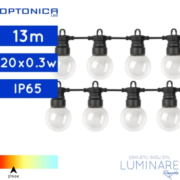 VANJSKI RASVJETNI LANAC SA INTEGRIRANIM ŽARULJAMA 20x0.3w 13m CRNI