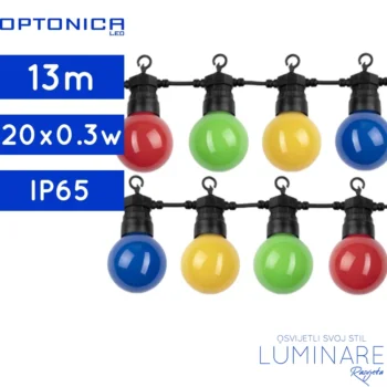 VANJSKI RASVJETNI LANAC SA INTEGRIRANIM RAZNOBOJNIM ŽARULJAMA 20x0.3w 13m CRNI