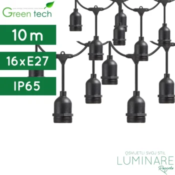 VANJSKI RASVJETNI LANAC 16xE27 10m CRNI