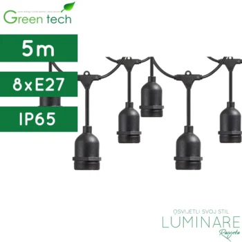 VANJSKI RASVJETNI LANAC 8xE27 5m CRNI