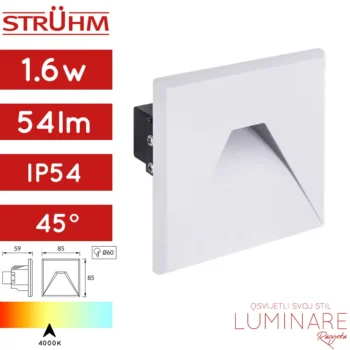 STUBIŠNA UGRADBENA SVJETILJKA KURS 3W IP54 BIJELA