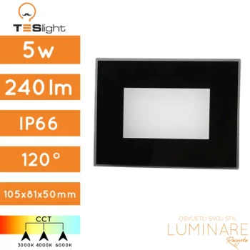 STUBIŠNA UGRADBENA SVJETILJKA A005 5W 3CCT IP66 CRNA