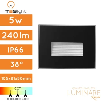 STUBIŠNA UGRADBENA SVJETILJKA A105 5W 3CCT IP66 CRNA