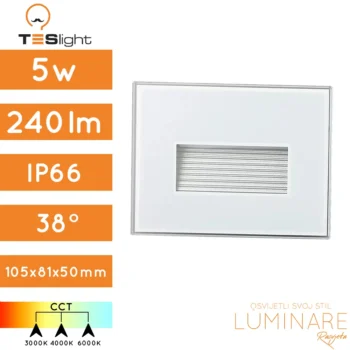 STUBIŠNA UGRADBENA SVJETILJKA A105 5W 3CCT IP66 BIJELA