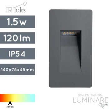 STUBIŠNA UGRADBENA SVJETILJKA SR8301B 1.5W IP54 ANTRACIT