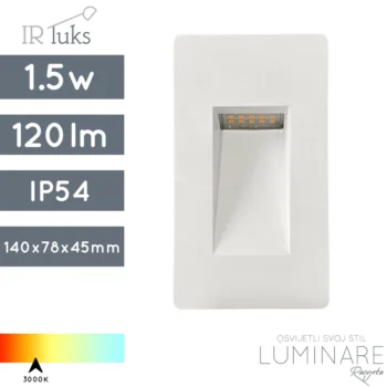 STUBIŠNA UGRADBENA SVJETILJKA SR8301B 1.5W IP54 BIJELA