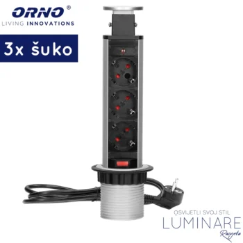 IZVLAČNA UTIČNICA 3xŠUKO SREBRNA UGRADBENA OKRUGLA