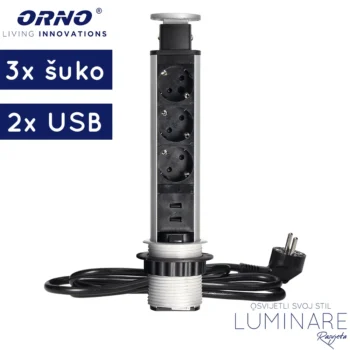 IZVLAČNA UTIČNICA 3xŠUKO 2xUSB 2.1A SREBRNA UGRADBENA OKRUGLA