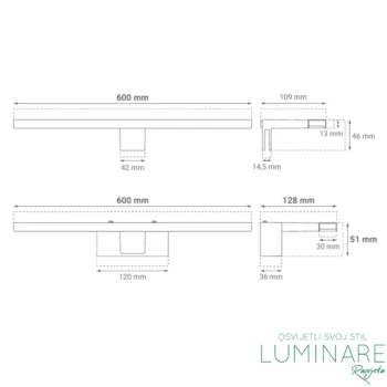 Alternative view of KUPAONSKA SVJETILJKA CRNA BTM-600 12W 4000K 60cm IP44 S PREKIDAČEM