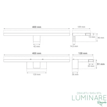 Alternative view of KUPAONSKA SVJETILJKA CRNA BTM-400 8W 4000K 40cm IP44 S PREKIDAČEM