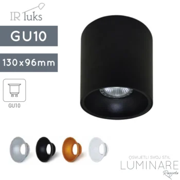 stropna spotlight svjetiljka irluks-rotondo r+130-gu10 grlo za zarulju-aluminijska-crna-luminare rasvjeta