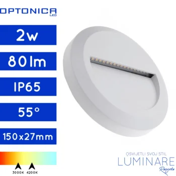 stubisna-zidna nadgradna svjetiljka-vanjska-ip65-okrugla-2w-bijela-optonica-luminare rasvjeta