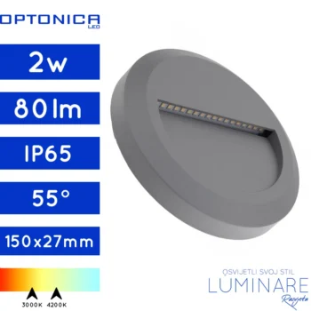 stubisna-zidna nadgradna svjetiljka-vanjska-ip65-okrugla-2w-siva-optonica-luminare rasvjeta