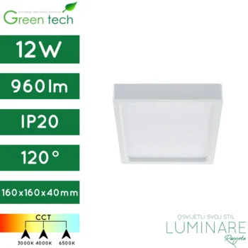 led panel-kvadratni-nadgradni-12w-bijeli-cct prekidač-ip20-4 godine jamstva-green tech-luminare rasvjeta