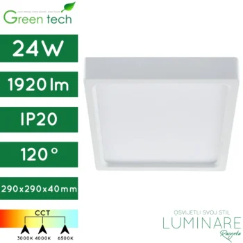 led panel-kvadratni-nadgradni-24w-bijeli-cct prekidač-ip20-4 godine jamstva-green tech-luminare rasvjeta